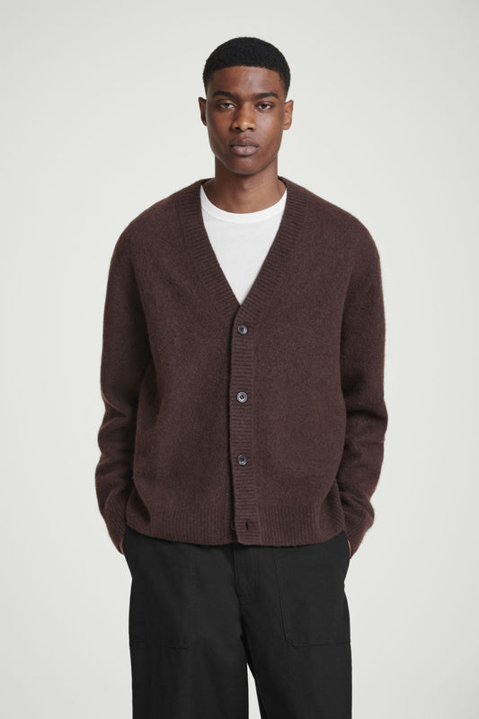 BRUSHED-WOOL V-NECK CARDIGAN